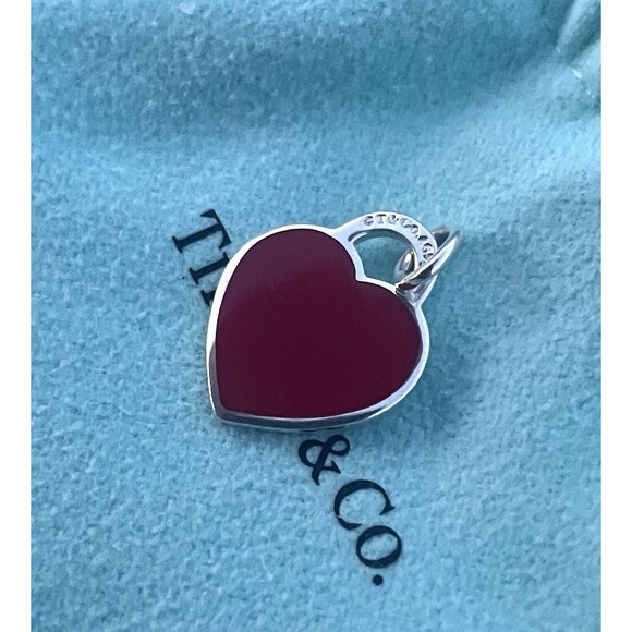 Tiffany & Co Return to T&co Red Enamel Small Heart Tag Pendant Sterling Silver - Picture 1 of 8